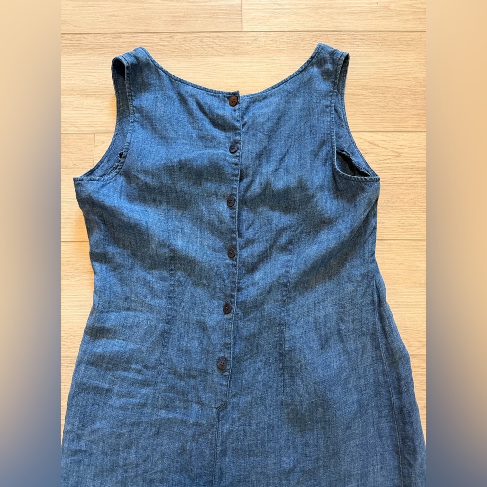 Blue Linen Maxi Dress Sz 14 Jones New York Blue Lagenlook Boho Travel Beachy - Picture 3 of 14
